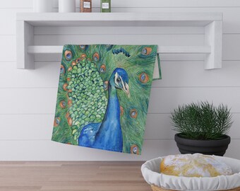 Peacock Cotton Tea Towels -  Bird Art - Flour Sack Towels - Home Decor Textiles
