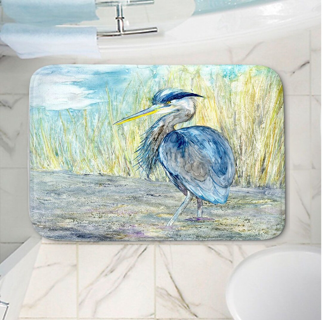 Great Blue Heron Bath Mat - Wildlife Bathroom Mats - Bird Bath Decor ...