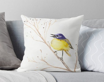 Housse de coussin Bergeronnette printanière - Aquarelle vibrante Coussin