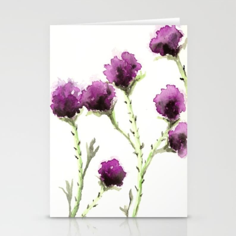 Greeting Card Mauve Milk Thistle Floral Sumi-e image 3