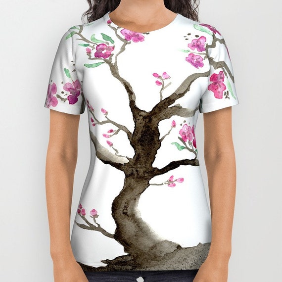 Cherry Blossom T Shirt Designer Clothing Sakura Tree Cherry Blossom Painting Artistic All Over Printed T Shirt Etsy Canada
