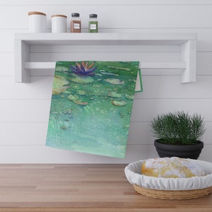 Lotus Garden Cotton Tea Towels -  Landscape Art - Flour Sack Towels - Home Decor Textiles