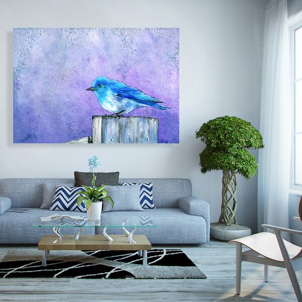 Bluebird Bliss Art Print - Wildlife Bird Watercolor Painting - Archival Canvas or Paper Reproduction