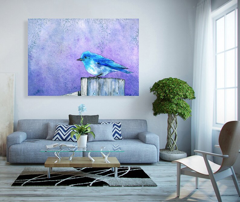 Bluebird Bliss Art Print Wildlife Bird Watercolor Painting Archival Canvas or Paper Reproduction image 1