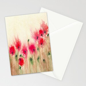 Red Poppies Art Card - Watercolor Painting - Note or Greeting Card