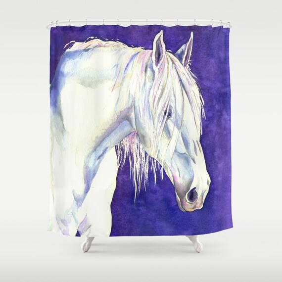 Equine Shower Curtain White Horse Painting Artistic Etsy