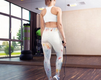 Leggings florales - Ropa de diseñador - Pintura de flores silvestres - Leggings con estampado artístico integral