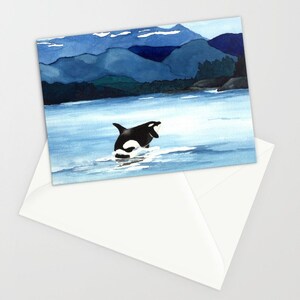 Tarjeta artística de Orca Breach - Acuarela de vida silvestre - Nota o tarjeta de felicitación