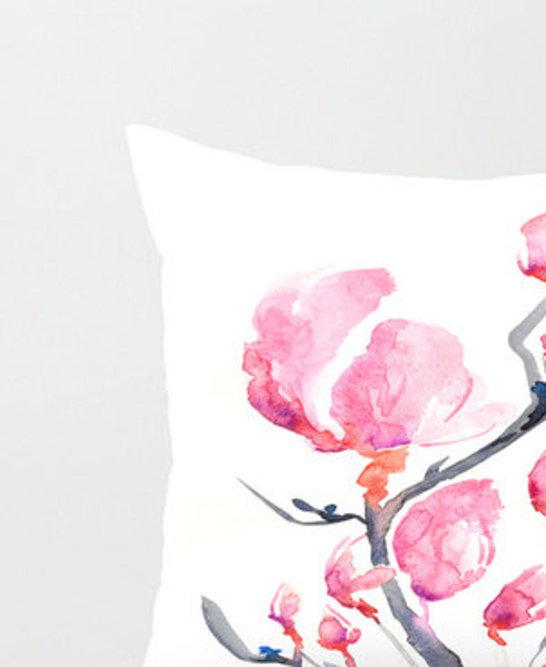 Decorative Pillow Cover Japanese Magnolia Floral Throw Etsy