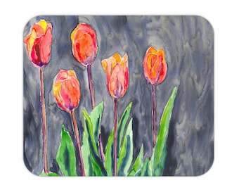 Mousepad - Orange Tulips Painting - Art for Home or Office