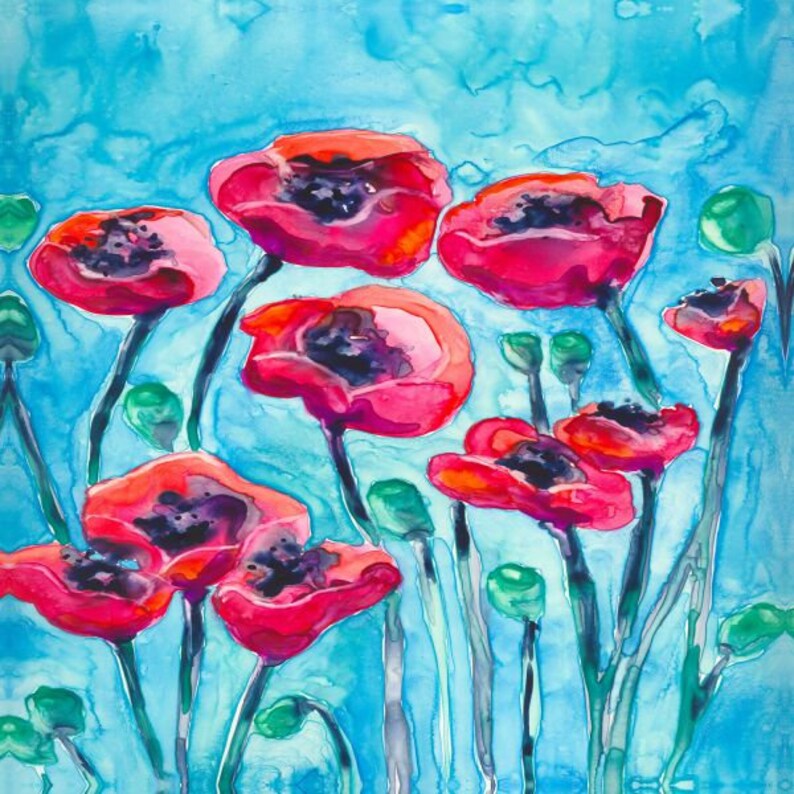 Cloth Napkins Poppies Painting Artistic Fabric Napkins Etsy