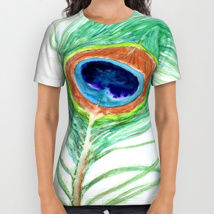 Peacock Feather T-shirt – Artistic All Over Print, Unisex - Etsy