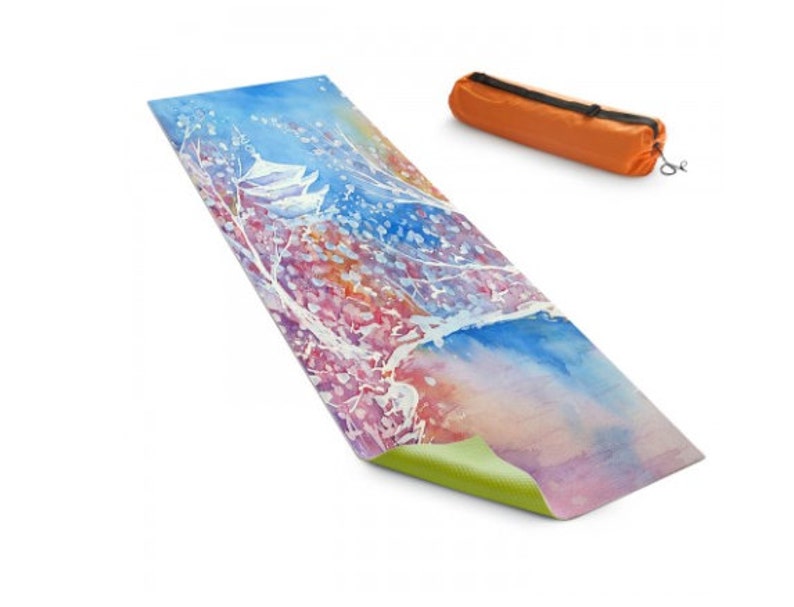 Yoga Mat Japanese Temple Cherry Blossoms Floral Watercolor Etsy