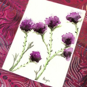 Greeting Card Mauve Milk Thistle Floral Sumi-e image 4