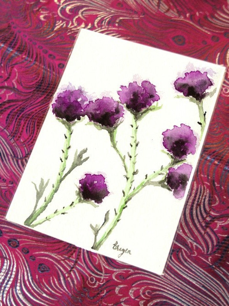 Greeting Card Mauve Milk Thistle Floral Sumi-e image 4