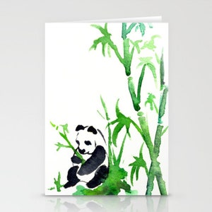 Biglietto d'auguri o biglietto d'auguri con panda in bambù - Dipinto ad acquerello di animali selvatici