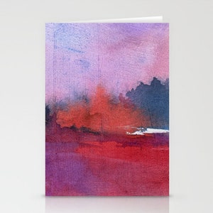 Summer&#39;s End Art Card - Landscape Watercolor Painting - Note or Greeting Card