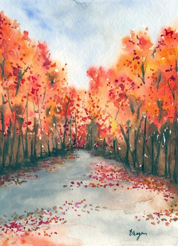 Watercolor Landscape Painting Autumn Journey Fall Nature Landscape