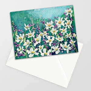 Dancing Daisies Art Card -  Floral Watercolor Painting - Note or Greeting Card