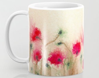 Künstlerische Blumenkaffeetasse - Rote Mohnblumen - Küchen-Dekor-Tasse Trinkgeschirr