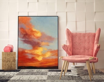 Watercolor Sunset Painting - Prairie Twilight Art Print - Archival Canvas or Paper Reproduction