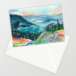 Cartão de Arte Vale dos Sonhos - Pintura em Aquarela de Paisagem - Bilhete ou Cartão de Felicitações