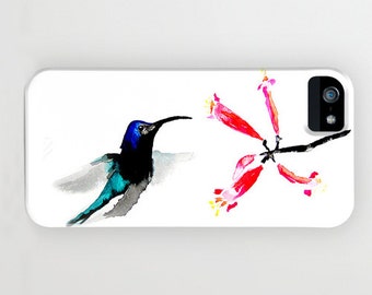 Coque de portable florale - Peinture de colibri - Coque Samsung pour iPhone de créateur