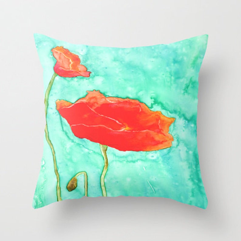 Decorative Poppy Floral Pillow Cover Throw Pillow Cushion Etsy