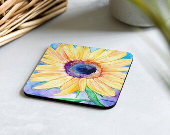 Modern Coasters - Sunflower Floral Art - Coffee Table Drink Coaster Set