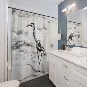 Shower Curtain Crane Bird Painting - Artistic Bathroom - Modern Vibrant Bathroom Decor