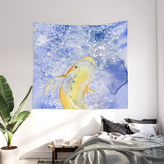 Gold Koi Fish Wall Tapestry Wildlife Wall Hanging Tapestry for Bedroom  Living Room Dorm Wall Decor 