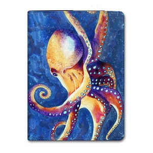 Octopus Art - iPad Folio Case - Marine Wildlife Painting - iPad Mini iPad Pro Designer Device Cover -