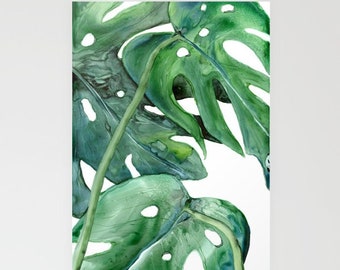 Monstera Botanical Art Card - Tropical Plant Watercolor Painting - Note or Greeting Card