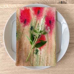 Cloth Napkins - Field of Poppies Painting - Artistic Fabric Napkins - Fine Dining Textiles Home Decor