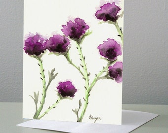 Greeting Card - Mauve Milk Thistle Floral Sumi-e