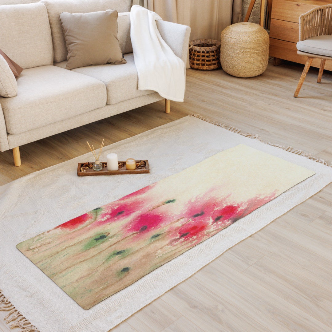Yoga Mat Poppy Sky Floral sales Watercolor Painting - Exercise Mat