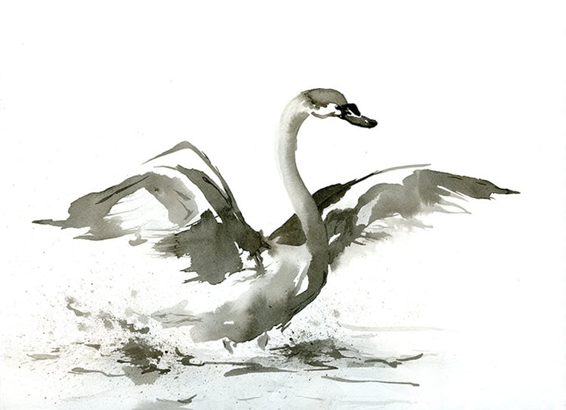 Beautiful Watercolor Painting Swan Print Home Decor Wall Art choose your size