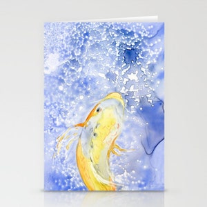 Golden Koi Fish Art Card - Wildlife Watercolour Painting - Note or Greeting Card