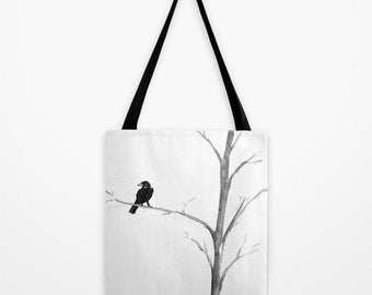 Tote Bag - Rabe Schwarzer Vogel Aquarell Malerei - Einkaufstasche