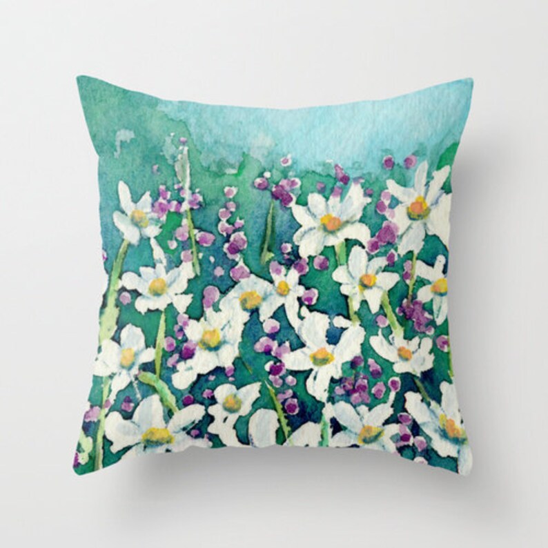 Decorative Pillow Cover Dancing Daisies Floral Pillow Case Etsy