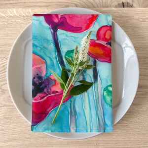 Cloth Napkins Poppies Painting Artistic Fabric Napkins Fine Dining Textiles Home Decor image 2