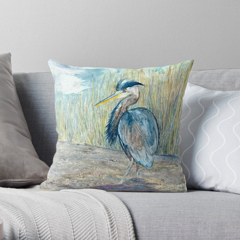 Decorative Pillow Cover Great Blue Heron Throw Pillow Etsy