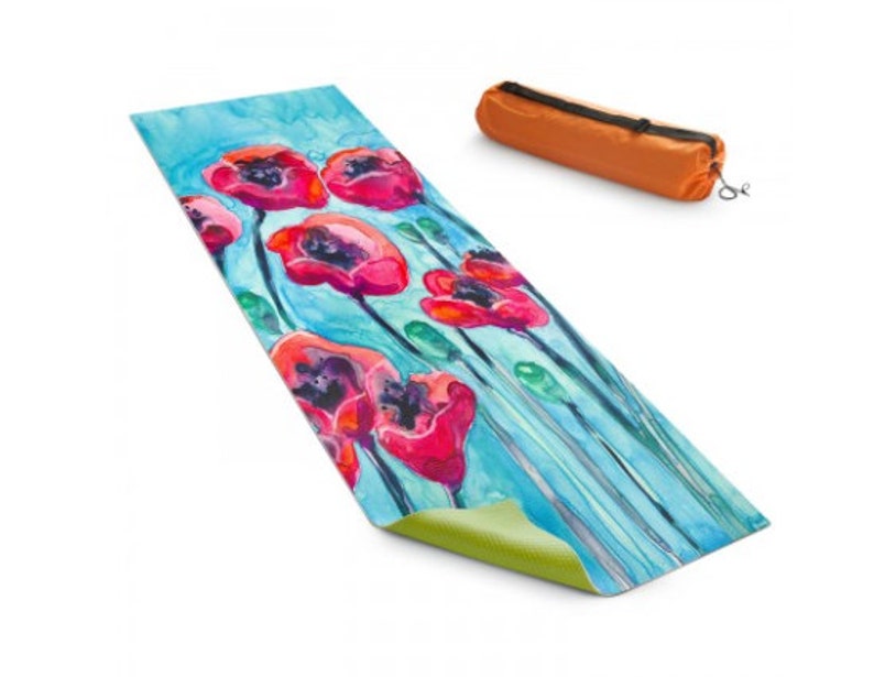 Yoga Mat Poppy Sky Floral sales Watercolor Painting - Exercise Mat