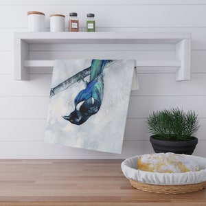 Magpie Cotton Tea Towels -  Bird Art - Flour Sack Towels - Home Decor Textiles