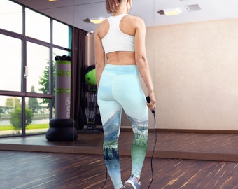 Leggings de diseño artístico - Pintura de las Montañas Rocosas - Ropa estampada integral