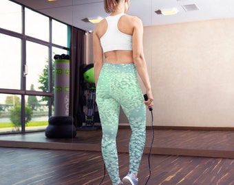 Leggings abstractos - Ropa de diseñador - Pintura de agua de océano - Leggings con estampado artístico integral