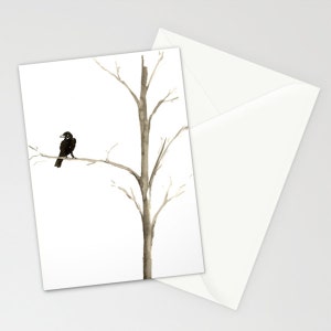 Biglietto d'auguri o biglietto d'auguri con inchiostro di corvo - Dipinto minimalista di corvo