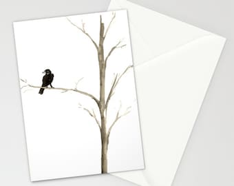 Raven Ink Art Card - Minimalist Crow Painting - Note or Greeting Card