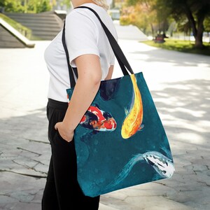 Art Tote Bag - Koi Watercolor Painting - Shoulder Beach Shopping Bag