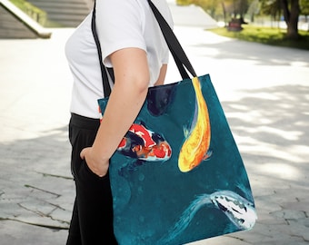 Art Tote Bag - Koi Watercolor Painting - Shoulder Beach Shopping Bag